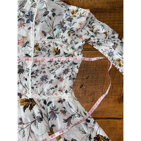 Womens Anthropologie Ginevra Floral Lace Babydoll Boho Long Sleeve Blouse XS - Picture 10 of 12